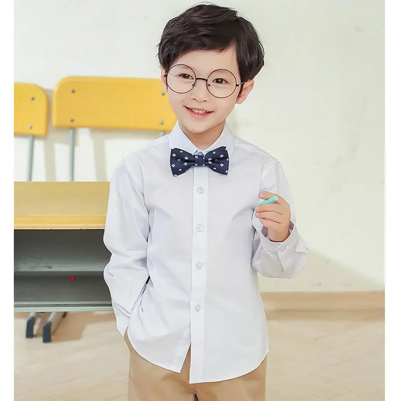 Boys White Shirts Spring Autumn Tops for Kids School Uniform Children T-shirts Cotton Teenager Undershirts Baby Tees 3-14T