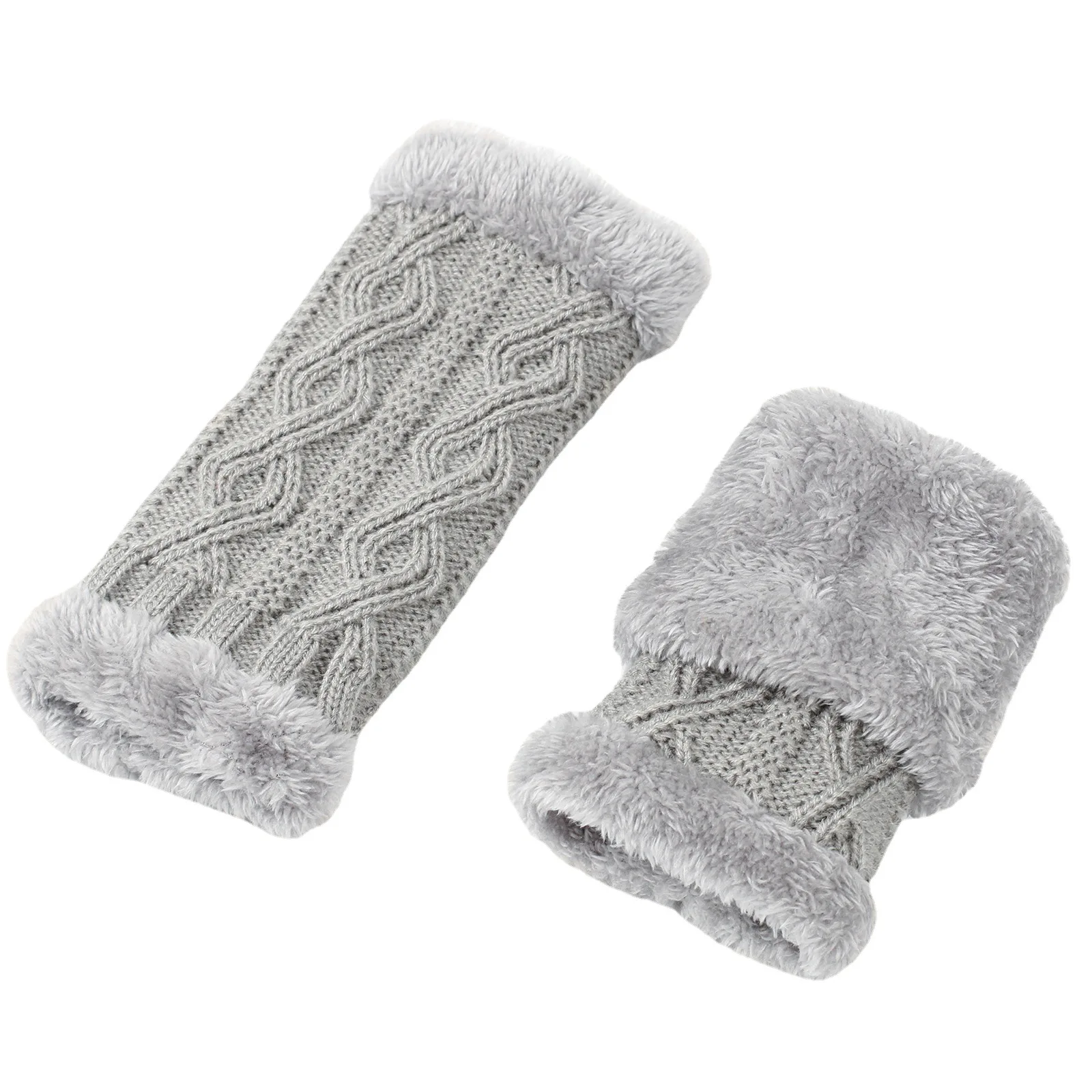 Winter Solid Color Faux Fur Gloves Arm Sleeve Cover Warmer Fingerless Wrist Gloves Knitted Mitten Fashion Women Gloves Wholesale