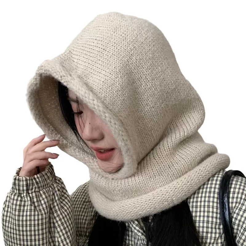 Japanese Retro Balaclava Hat Women Scarf Winter Hat and Neck Cold Proof Warm Knit Cap Female Fashion Color Matching Women's Hats