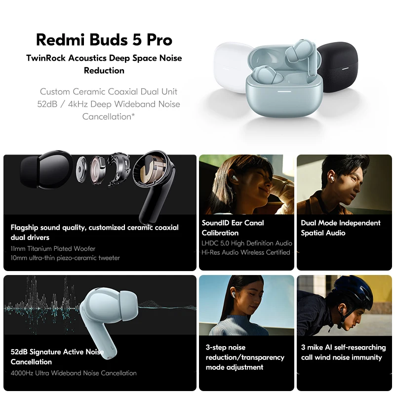 Xiaomi-Écouteurs sans fil Redmi Buds 5 Pro, Bluetooth 5.3, HiFi, TWS, suppression du bruit 52dB, batterie de 38 heures, version globale en option 2