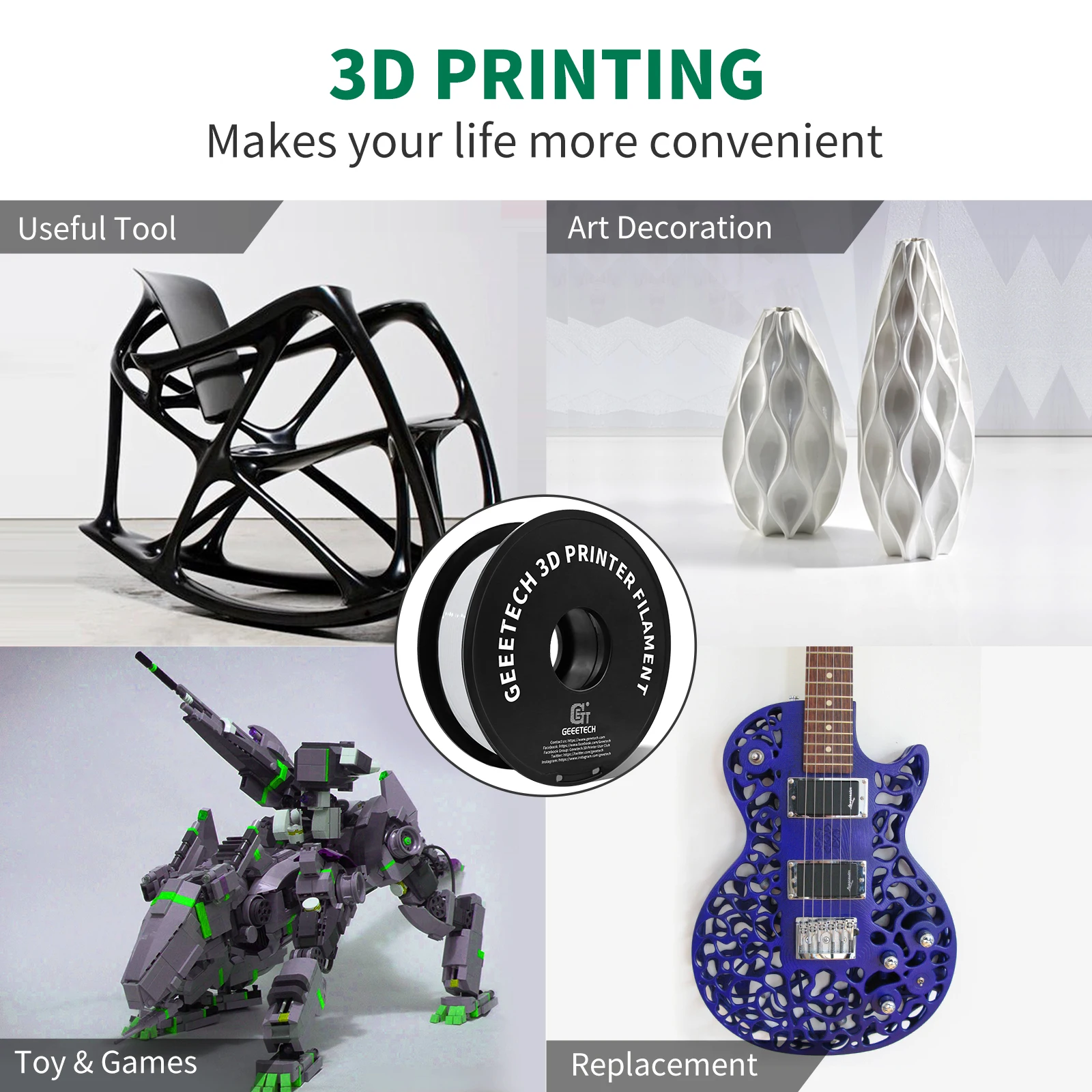 Geeetech Petg 1kg 1.75 mm Filamento 3d Impressão Fio de Embalagem a Vácuo Armazéns Locais Plástico Colorido para a Maioria da Impressora Fdm 3d - Imagem 5