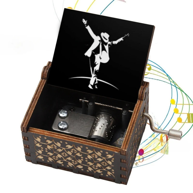 Source Factory Wooden Music Box Wooden Hand Crank Ornament Music Box Michael Jackson Music Box Wholesale 2