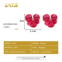 LATS Red Blue Enamel Flower Stud Earrings for Women Korean Fashion Five Petals Crystal Flowered Lovely Cute Girls Ear Decoration - Image 6