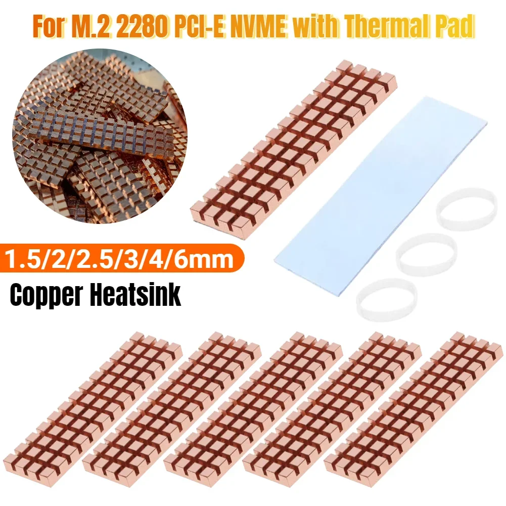 Pure Copper Heat Sink for M.2 2280 PCI-E NVME SSD Heat Sink Hard Disk Computer Cooler Copper Radiator With Thermal Pad