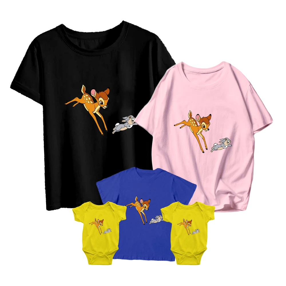 

Disney T Shirts Bambi Summer Comfy Fun Kids Short Sleeve Baby Girl Boy Baby Romper Family Matching Adult Unisex Tshirts Sampux