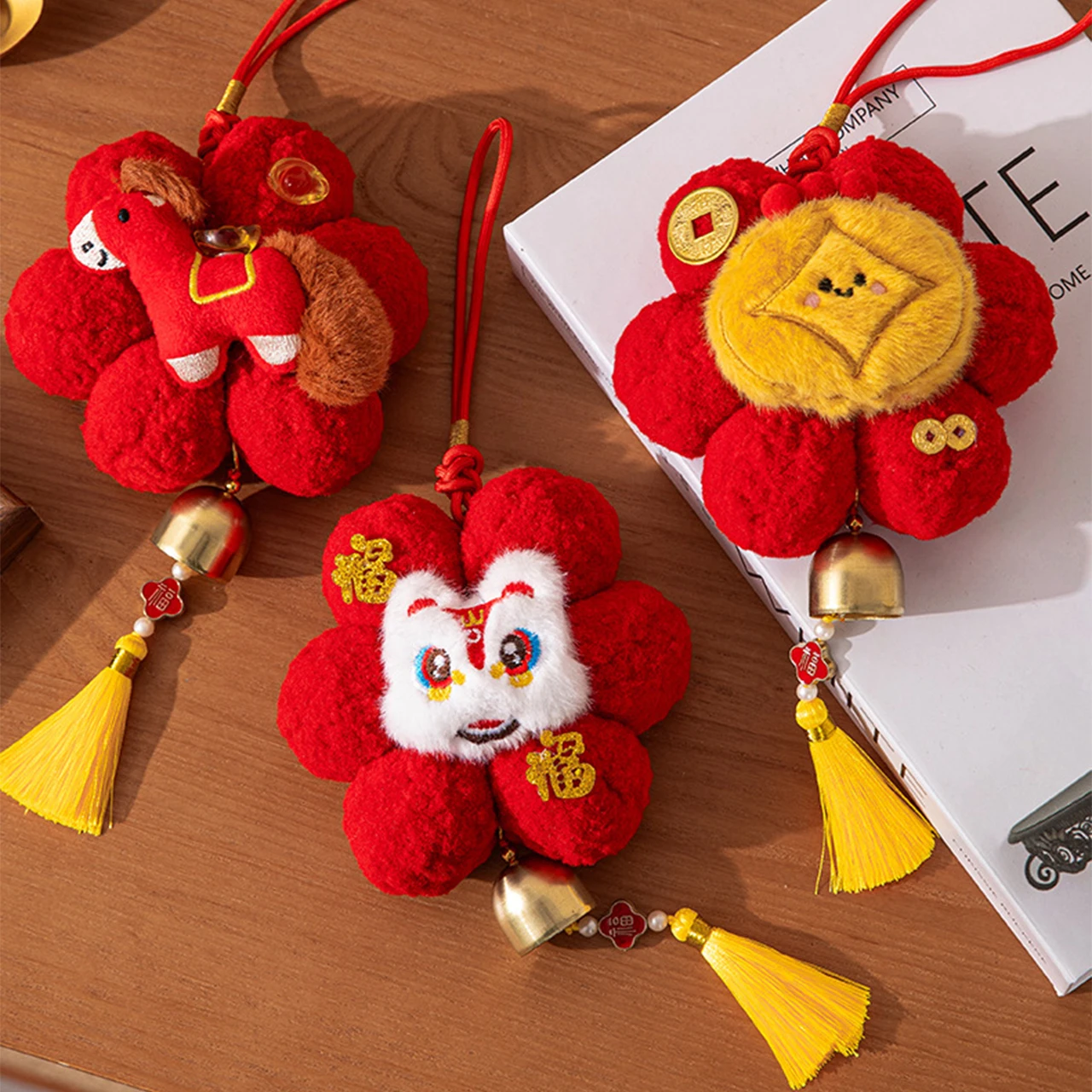 2026 New Year Decoration Hanging Plush Ornament with Wind Chime Room Decor Chinese New Year Hanging Ornament Festival Supplies