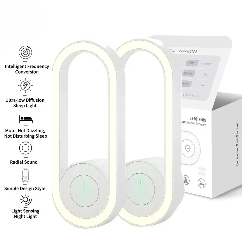 샤오미 초음파 전기 모기 퇴치기, 2IN1 LED 야간 조명 트랩 곤충 킬러, 쥐 거미 방지, 2 개