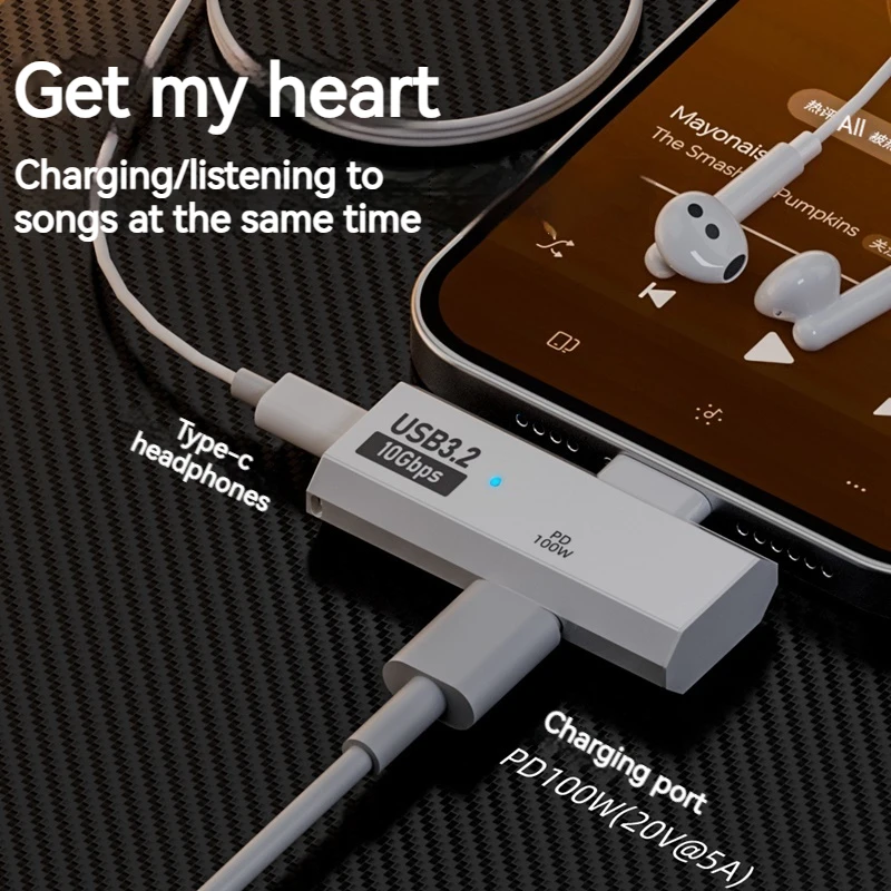 2IN1 USB Type C Adapter PD To USB C OTG Data Transfer 100W Fast Charging Converter for Phone Tablet Macbook Hard disk Earphone