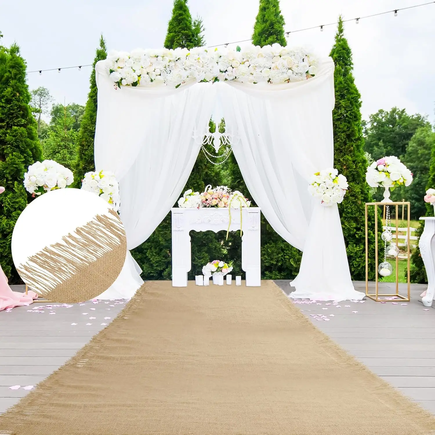 Runner In Iuta Per Matrimonio 91cm X 9,1mt: Passatoia Rustica Con Pizzo, Vintage Per Cerimonie E Corridoi