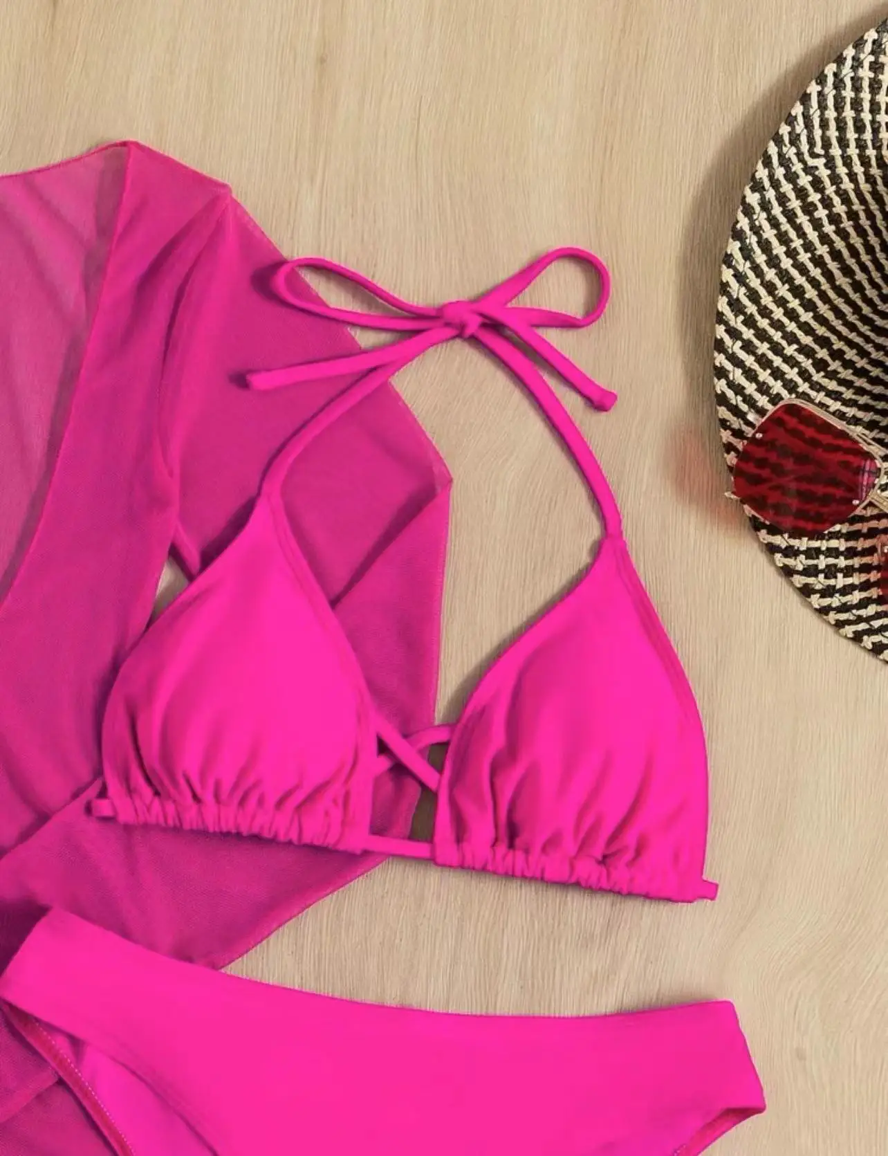 2023 Summer Newest 3 Piece Set Woman Swimsuit House Wear Lace Up Sexy Bikini Set Solid Suit With Skirt Cover Up Dropshipping