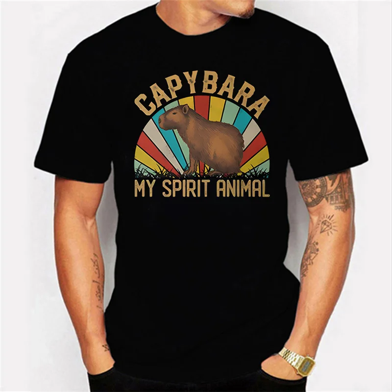 

Capybara My Spirit Animal Print T-shirt Men 2024 Summer Harajuku Round Neck Short Sleeve Top Tee Casual Tshirts Shirts for Men