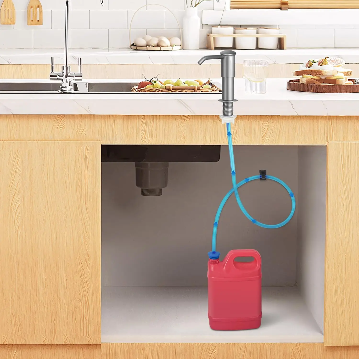 Kitchen Sink Soap Dispenser Stainless Steel Countertop Pump Head with Extension Tube Kit Extra Long Hose