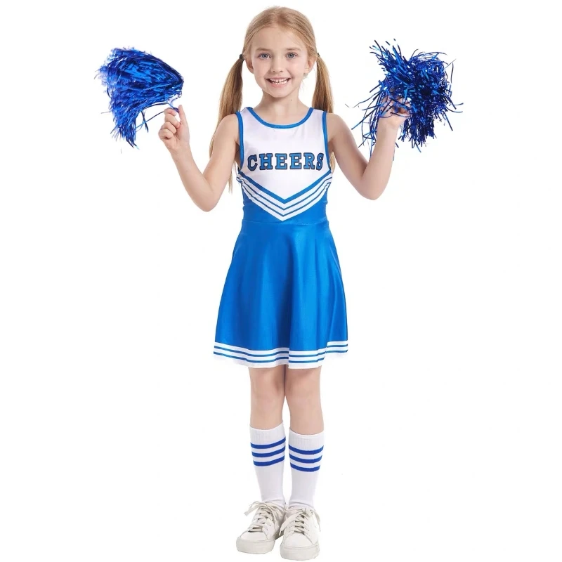 Spódnica Cosplay dla dzieci w stylu cheerleaderek z mała piłka pięciokolorową spódnicą Cosplay bez rękawów