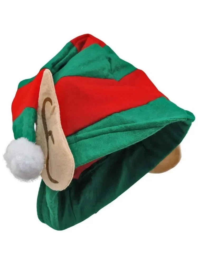 Santa Hat Striped Santa Hat Adult plush hat Elf hat Christmas Green Christmas Holiday cosplay