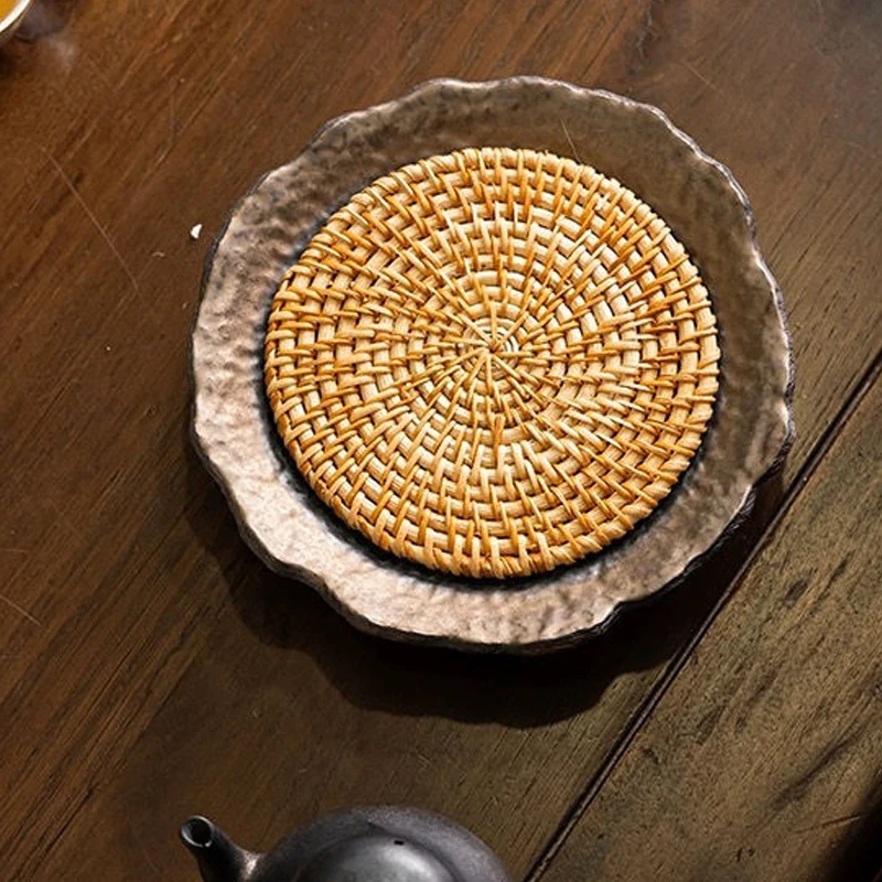 Creative Coarse Pottery Wicker Pot for storing water Dry Brewing Tray Kung Fu Tea Set Accessories Chinese Style teapot Tray, 1Pc