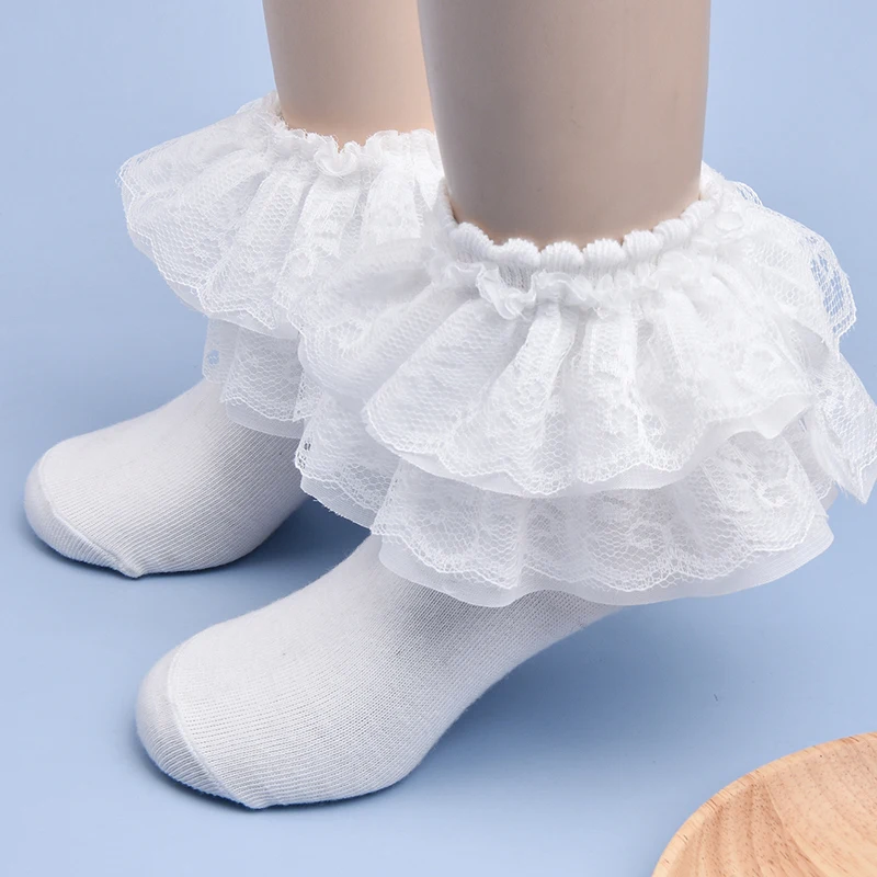 Girls socks lace princess socks large ruffle princess dress lace for newborns / babies / toddlers little girls kids socks