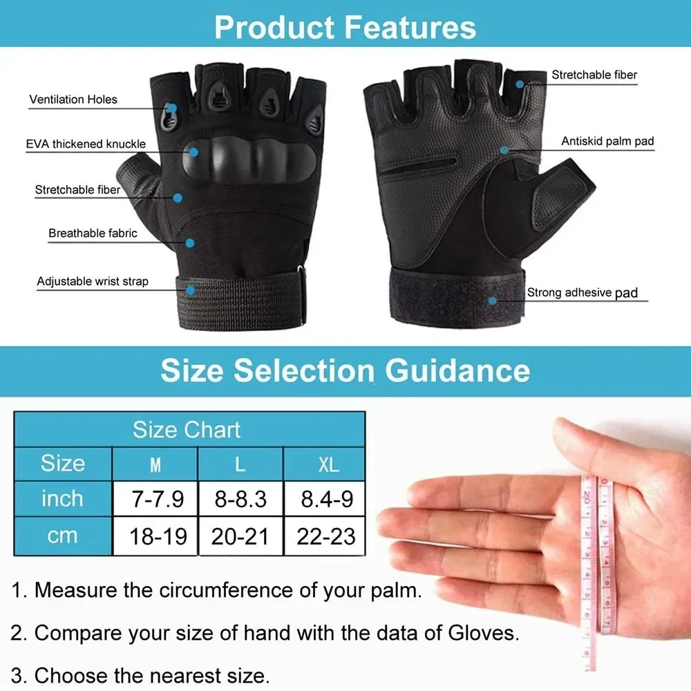 Finger Gloves Sports Gloves Tactical Gloves Outdoor Tactical Gloves Half Finger Paintball Airsoft Shot Combat Anti-Skid Men Bicycle Camping Hunting Gloves Protective Gear