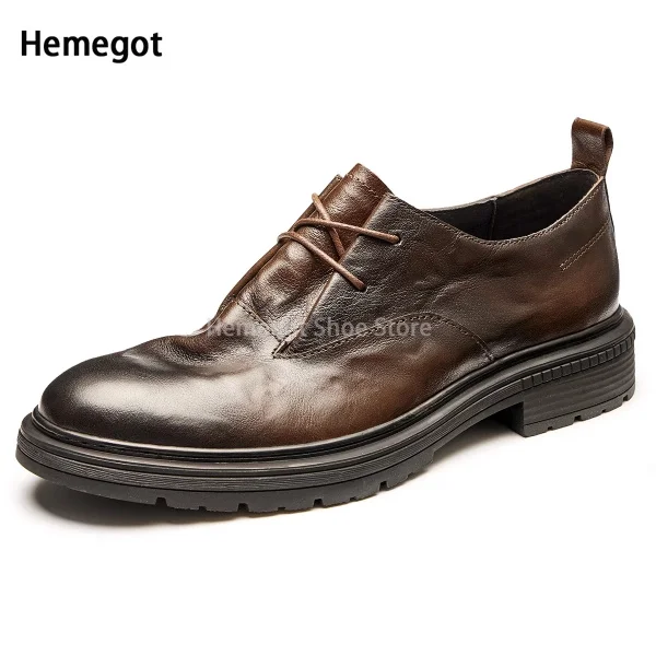 Low Top Round Toe Leather Shoes Men's Leather Soft Leather Soft Sole Casual Shoes British Style Business Brand Men's Single Shoe 5
