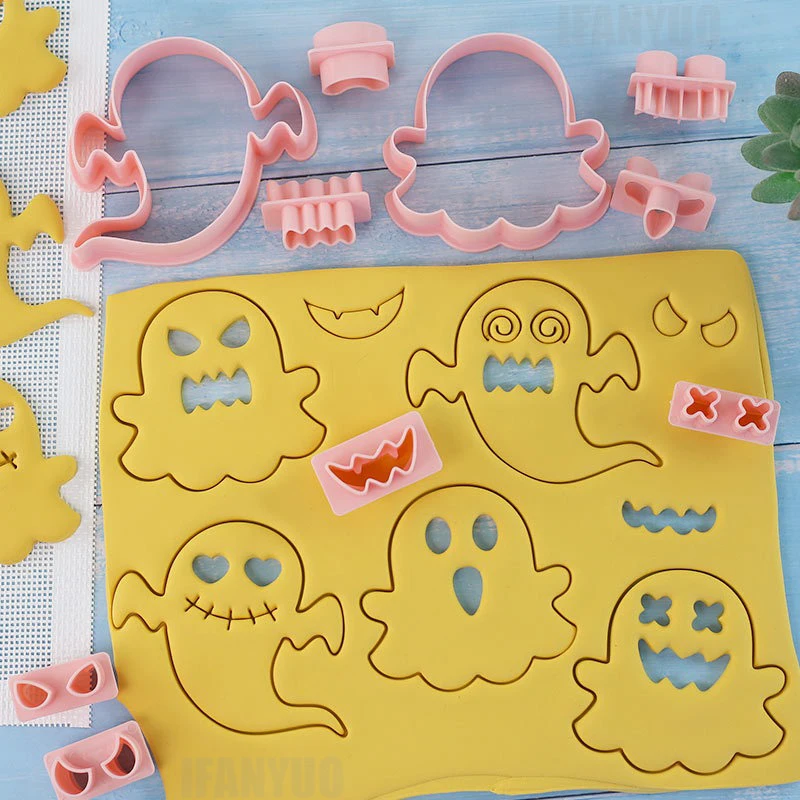 Halloween Cookie Cutters Diy Ghost Pumpkin Fondant Embosser Biscuit Stamp Versatile Cake Tool Baking Supplies 10pcs/ Set cookie cutter fondant cutter baking decorating tools