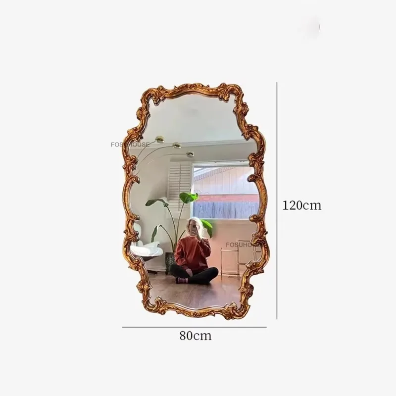 French Retro Carved Decorative Mirrors Designer Home Decor Bedroom Floor Full Body Mirror American Wall-mounted Bathroom Mirror - Image 6