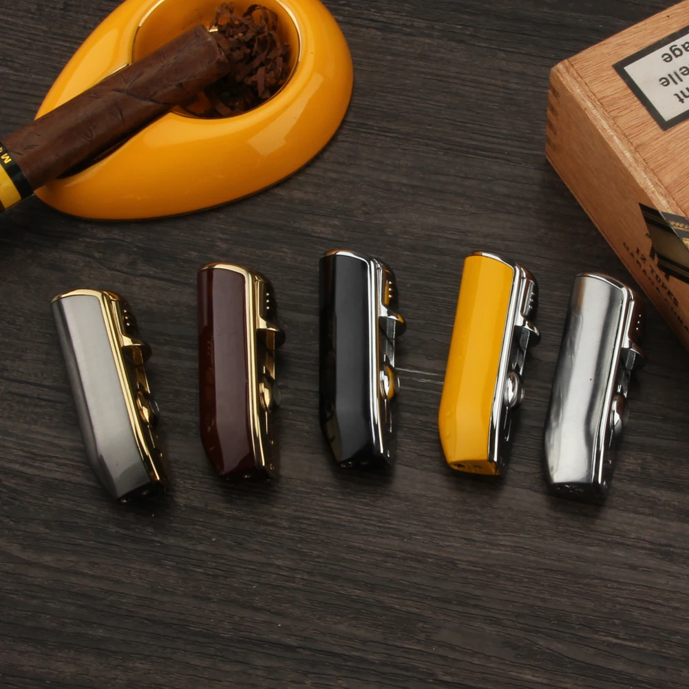 Luxury Red Cloud Snake Mouth Shape Metal Windproof 3 Torch Jet Flame Cigarette Cigar Lighter with Cigar Punch Pocket Lighter