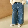 4626 Children Pant Spring and Autumn Korean Printed Bows Baby Girl's Jeans Straight Denim Pant 3