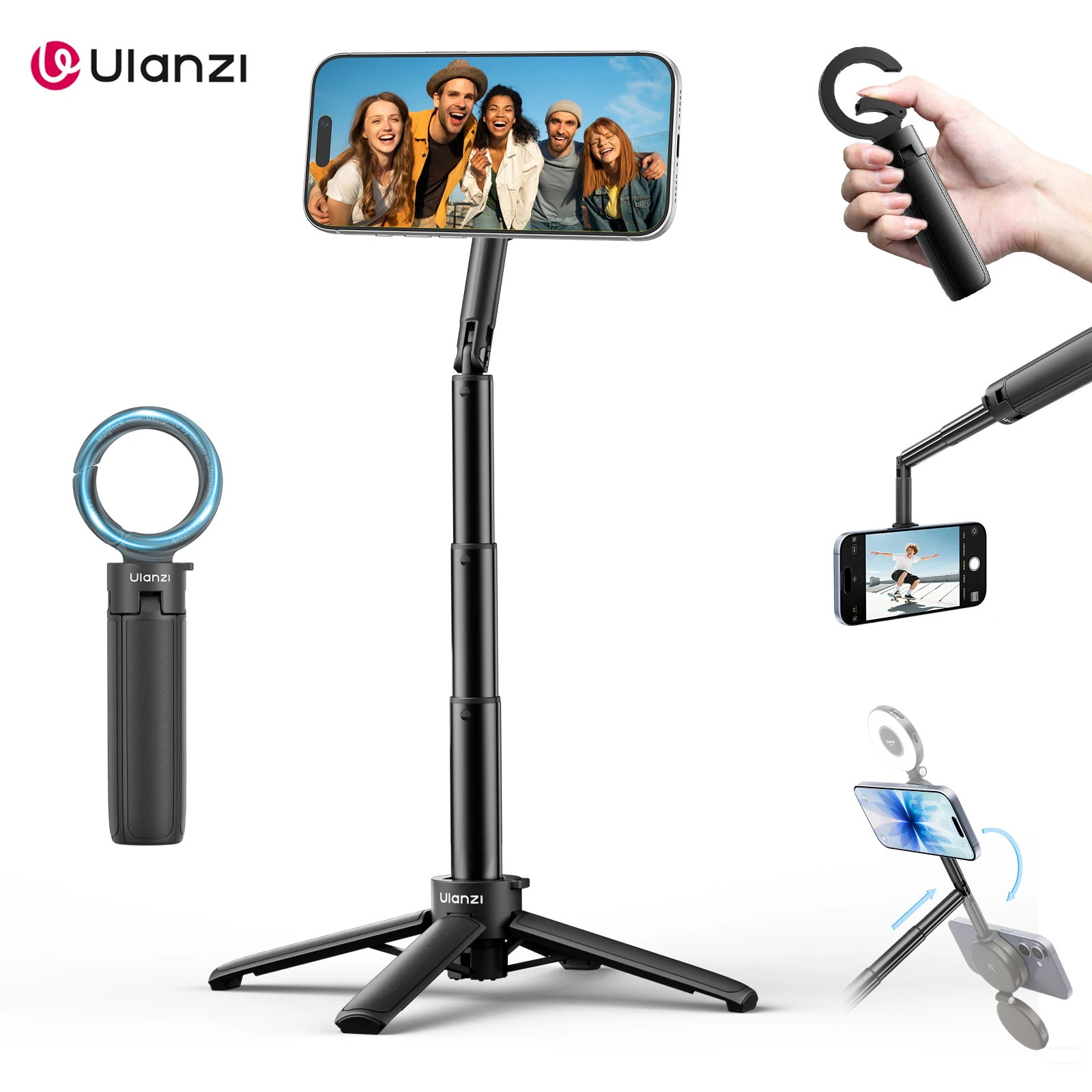 Ulanzi MT71 2 em 1 Bastão de Selfie Magnético e Tripé de Mesa para iPhone 17 16 15 Pro Max Android 180 ° Ajustável para Tiktok