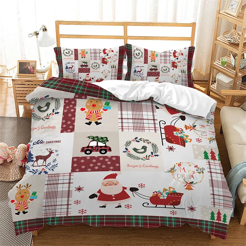 Merry Christmas White Bedding Set King Queen Full Twin Size Microfiber Bedroom Decorative 3D Print Duvet Cover With Pillowcases