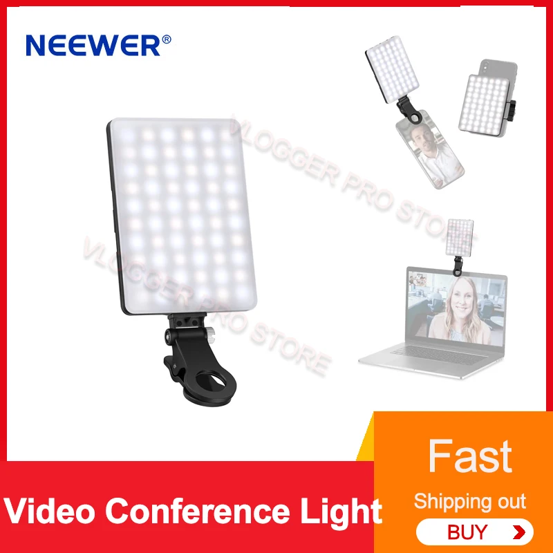 NEEWER NL-60AI LED 화상 회의 조명, 삼성 아이폰용 전면 및 후면 전화 클립 포함, 이중 색상 셀카 조명, 60LED, 2000mah