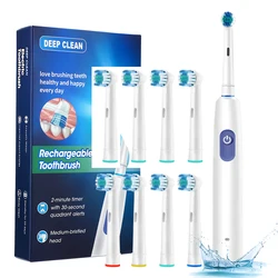 Waterproof Rechargeable Electric Toothbrush with Timer and 8 Brush Heads (With 8 heads)