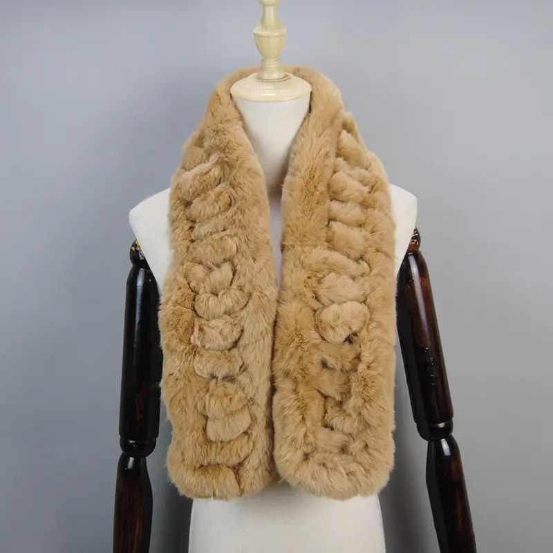 2026 New Arrivals Women Real Rex Rabbit Fur Scarf Lady Fashion Knitted Warm Soft Winter 100% Natural Real Rex Rabbit Fur Muffler - Image 16