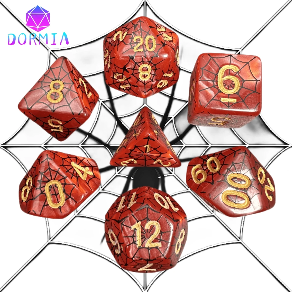 

Polyhedral DND Dice Set - Spider Web Board Game Dice for D&D Role Playing Game, 7pcs Set D4 D6 D8 D10 D12 D20