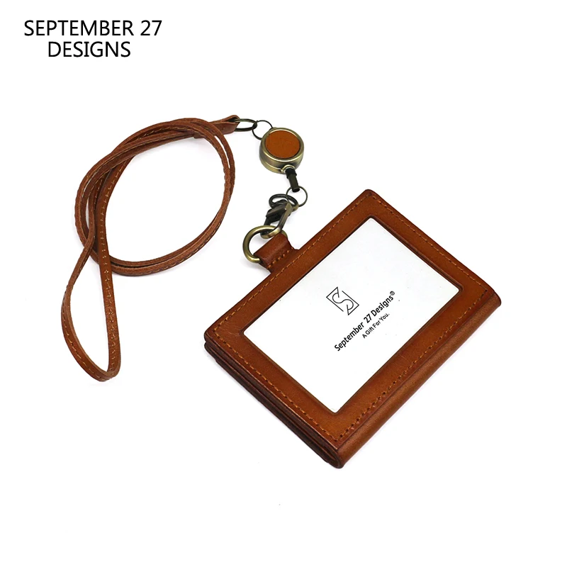 New Fashion ID Badge Holder For Office Work Genuine Leather Luxury Lanyard  Retractable Student Bus Card Case Retro Tag Wallets - AliExpress