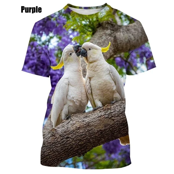 

Hot Sale New Parrot 3D Printed Summer Personality Bird Fashion Unisex Hip Hop Street Style Cool Short Sleeve Top T-shirt