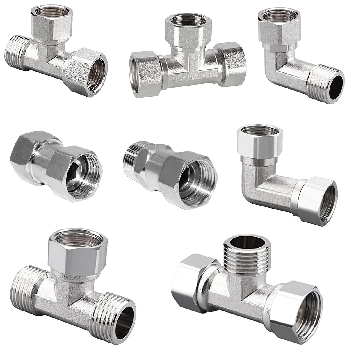 Stainless Steel 3-Way Diverter Thickened Male and Female Tee Flexible Removable Cap Connector T-Adapter