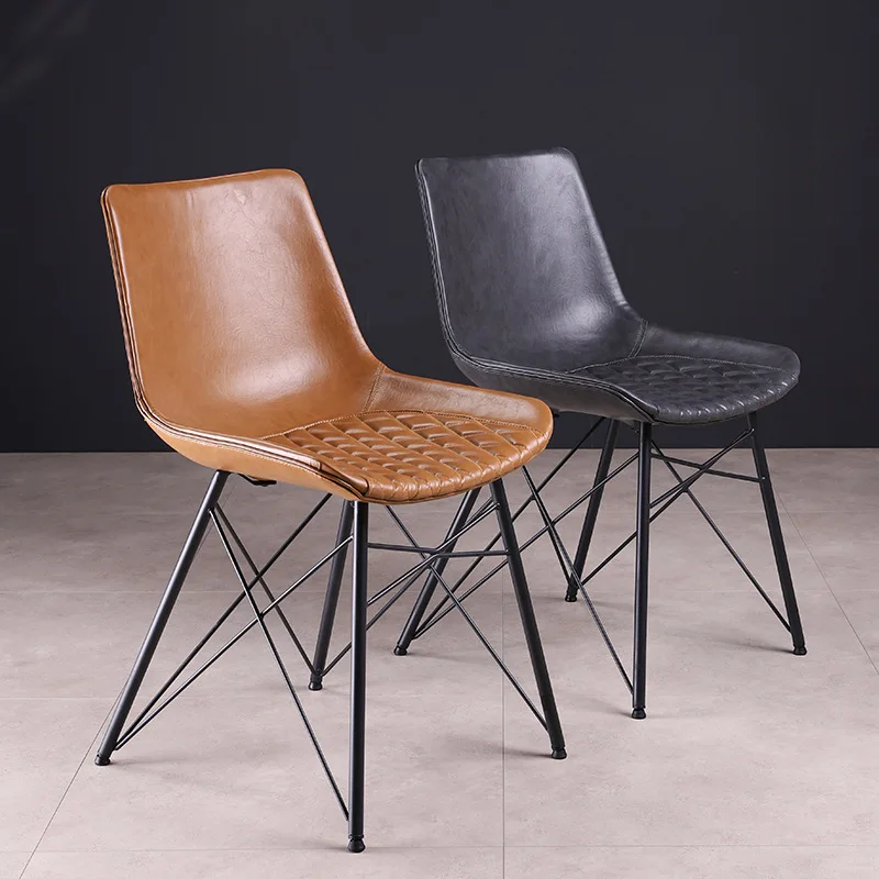 

Home restaurant backrest coffee chair simple post-modern iron soft-covered leather retro dining chair
