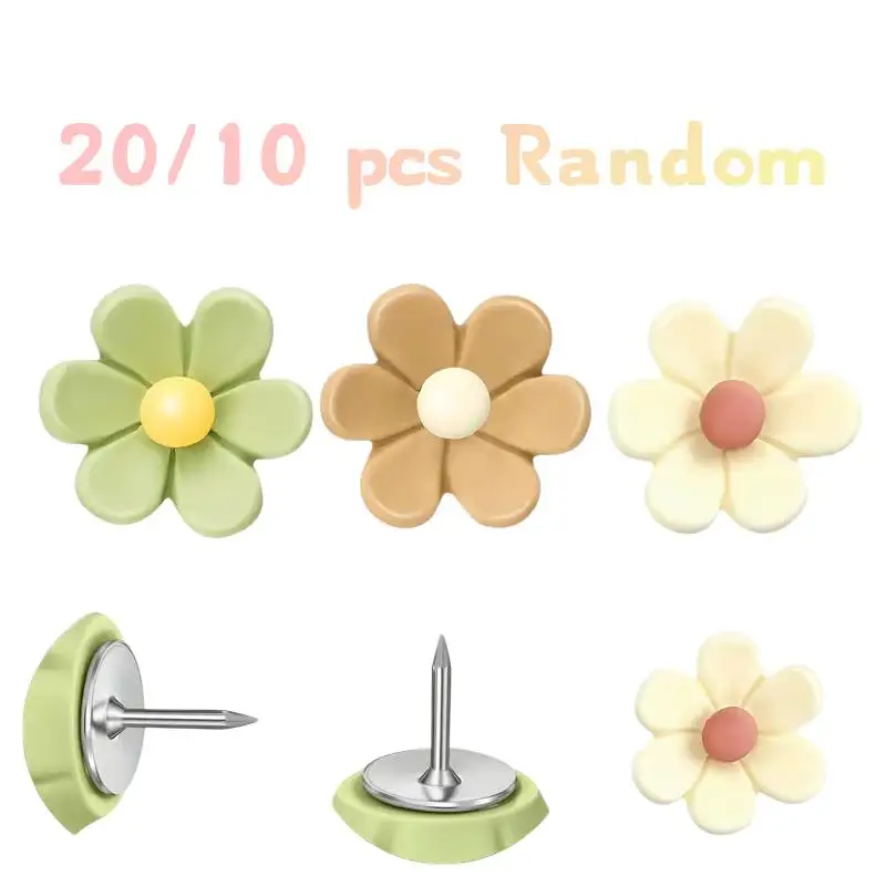 10/20개 무작위 꽃무늬 푸시핀 ? 게시판, 코르크보드, 사무실, 가정, 학교, 직장용 레진 푸시핀