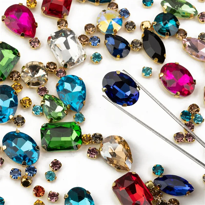 10pcs Colorful Teardrop-shaped Hand-sewn Rhinestone Claw Studs For