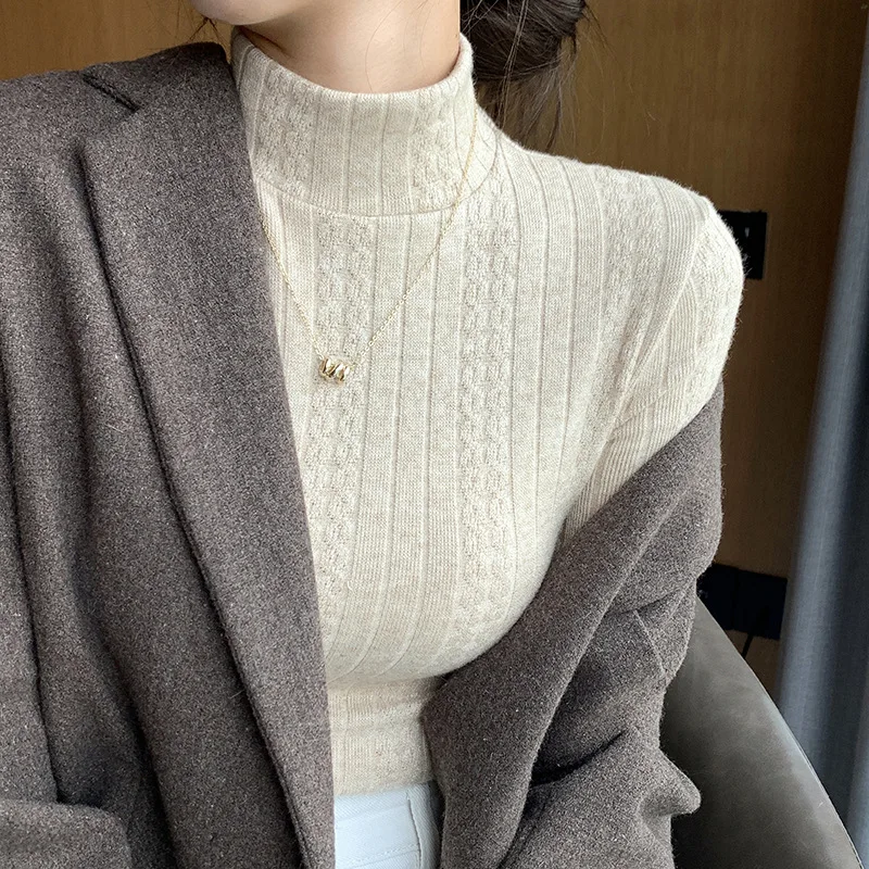 

Knitted Sweater for Women Autumn Winter 2023 New Half Turtleneck Slim Warm Soft Pullovers Cashmere Jumpers Basic Bottoming Tops