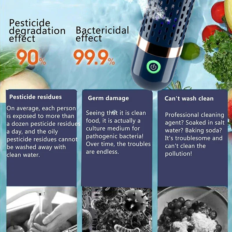 REUP Protable Fruit Vegetable Washing Machine Capsule Shape Wireless Food Purifier Household Pesticide Disinfection vegetables 2