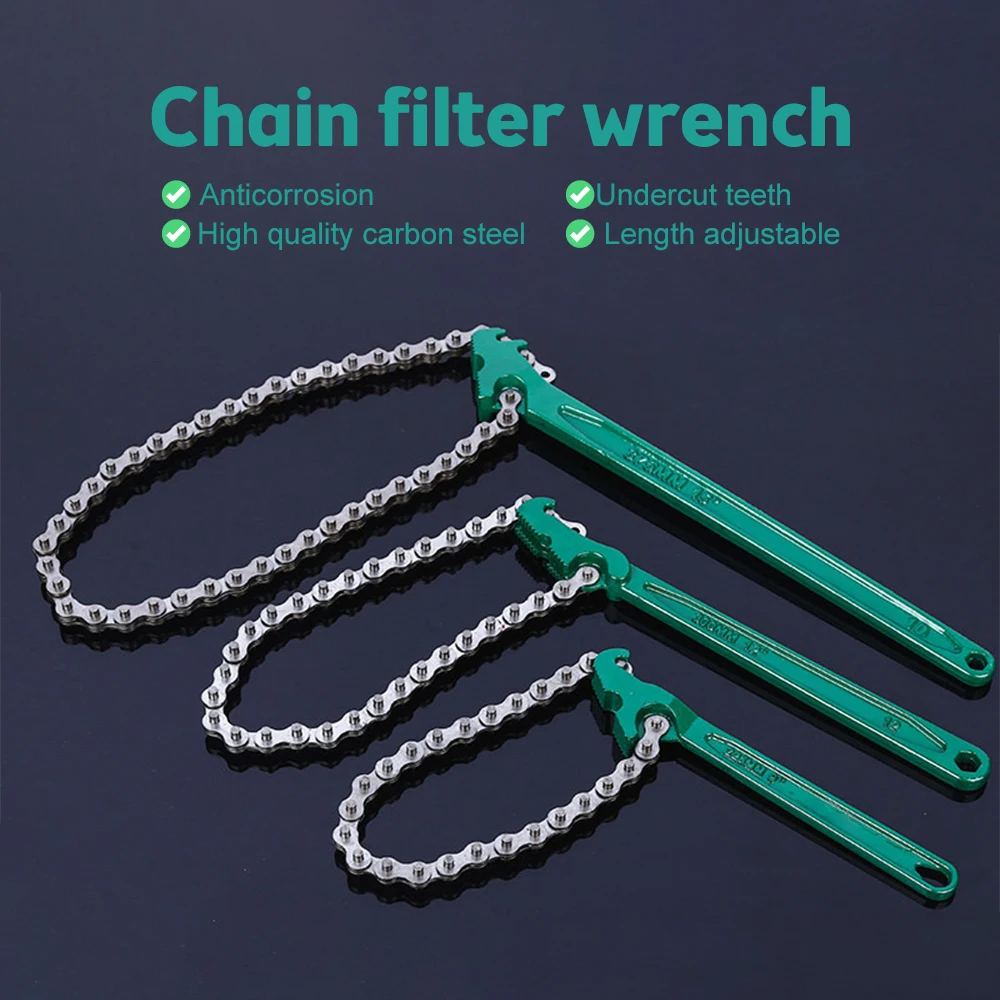 

9 Inch 12 Inch 15 Inch Chain Type Oil Filter Wrench Auto Tool Engine Box Spanner Oil Fuel Filter Wrench Hand Removal Tools