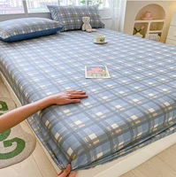 100% Cotton Elastic Bed Sheets Sets Plaid Print Fitted Sheet + 2pc Pillowcases Twin Full Queen King Cal-King Size Bed Cover B99G 1