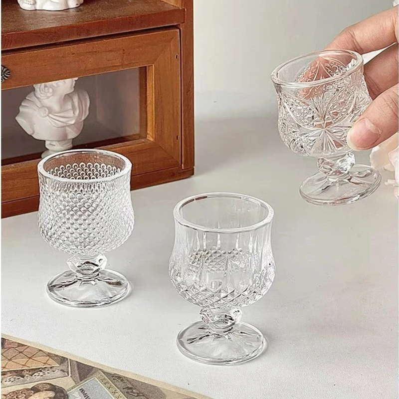 Korean Style Engraved Glasses Cup Mini Cups Short Glass Cup For Soju Sake Liquor Short Stemmed Glass Home Accessories drinking glass