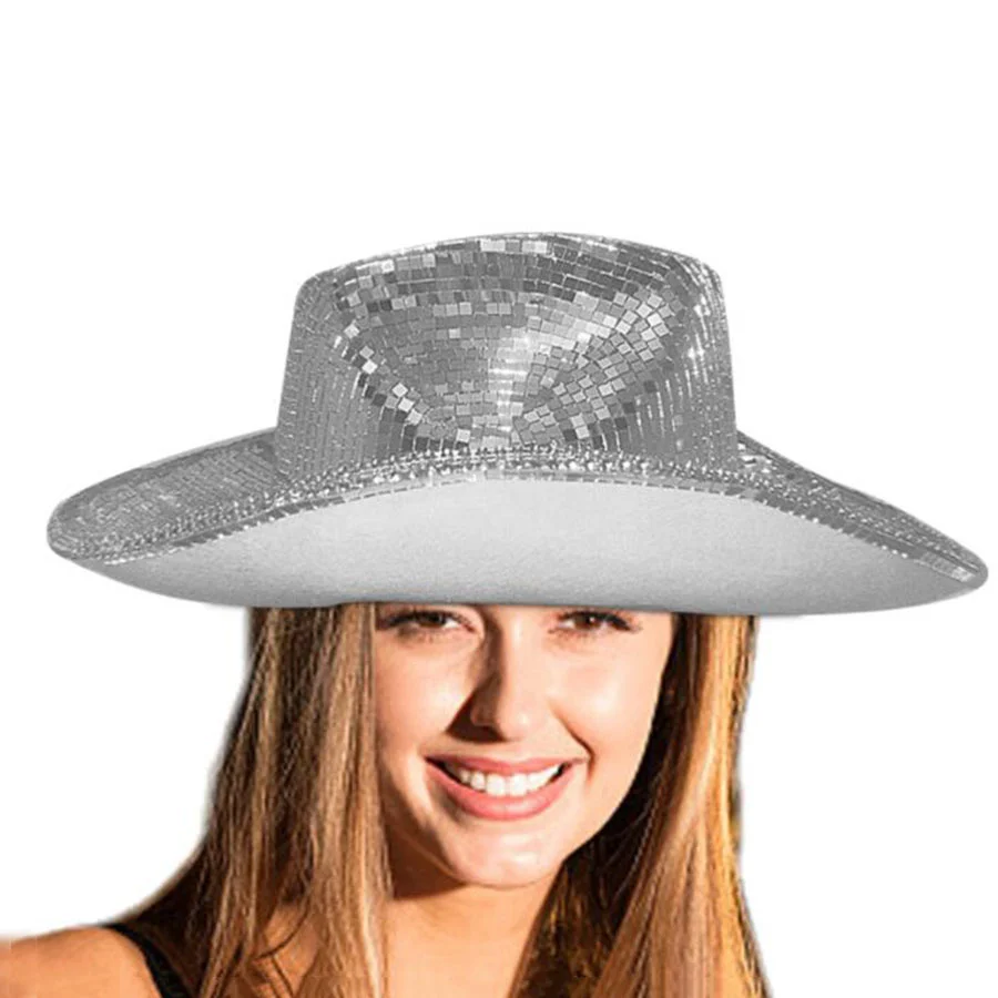 Disco Cowboy Hat Glitter Mirror Stunning Disco Ball Hats Bucket Hat Glitter Cowboy Cap Stage Bar Party Dance Decor