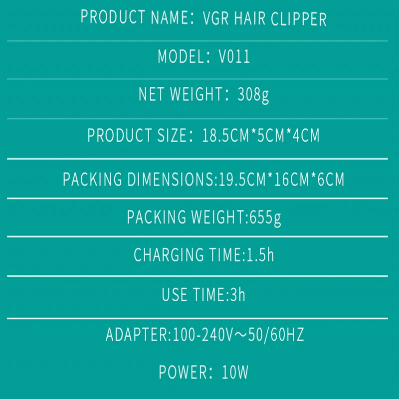 VGR 011 Hair Clipper Professional Personal Care Barber Electric Trimmer For Men Carbon Steel Head Low Noise Haircut VGR V011 2