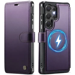 Magnetic PU Leather Wallet Case with RFID Card Holder and Stand - Slim Shockproof Flip Cover - Galaxy S26 Plus (Purple)