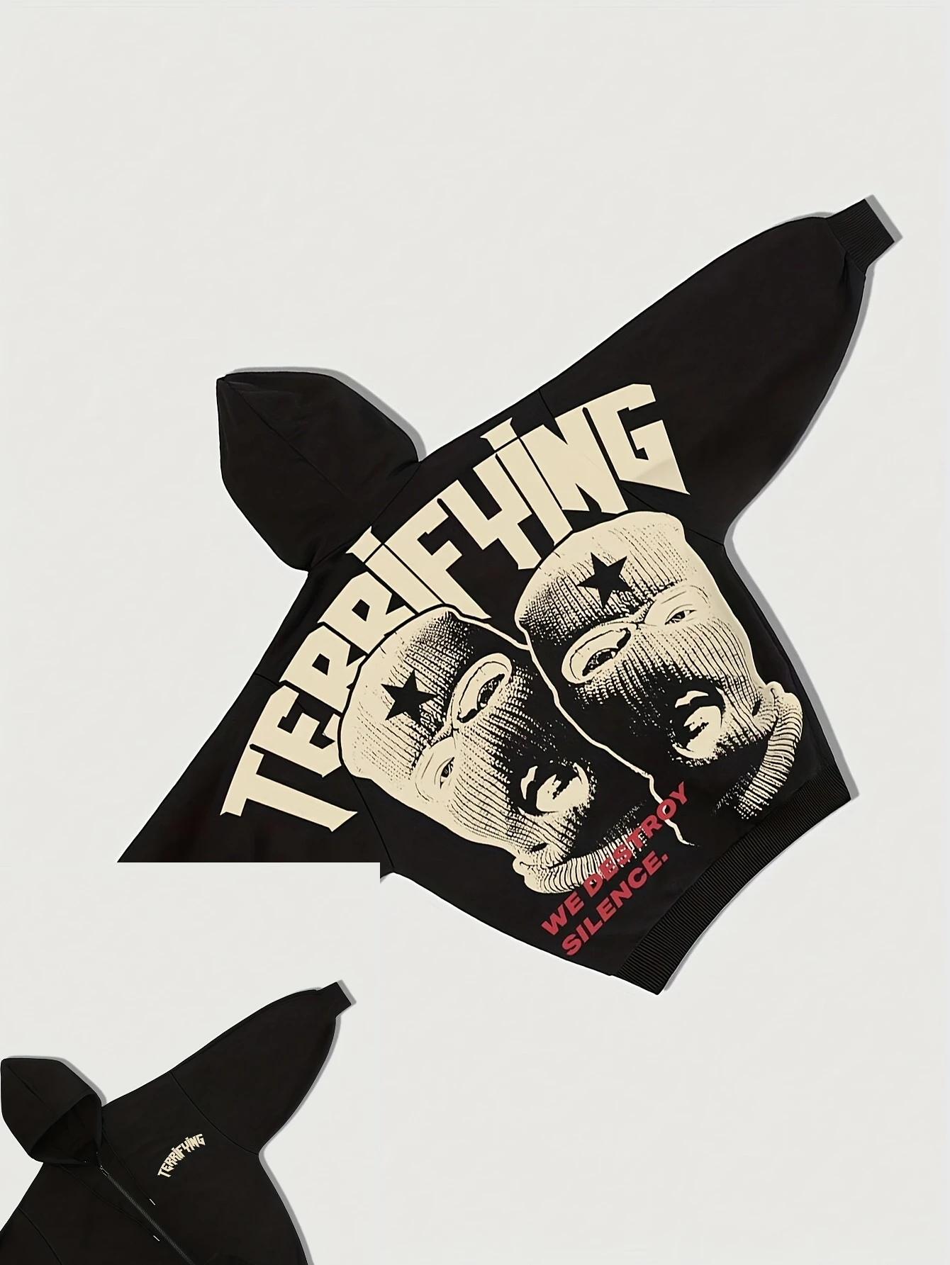 Bir Erkek İçin Havalı Koyu Renkli Kapüşonlu Üst, Hem Erkekler Hem de Kadınlar İçin Amerikan Retro Baskılı Fermuarlı Üst