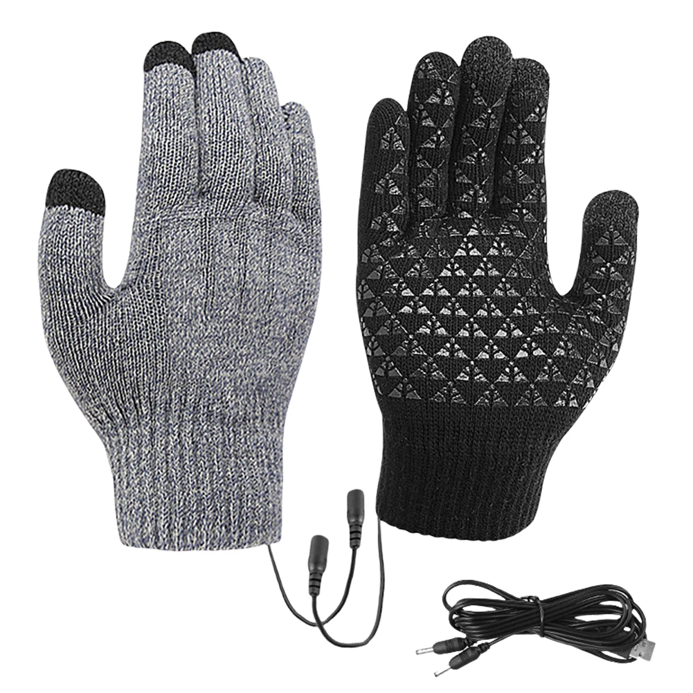Electric Heated Gloves Touch Screen Knitted Gloves Hand Warmer USB Heated Gloves for Backpacking Mountaineering Riding Camping