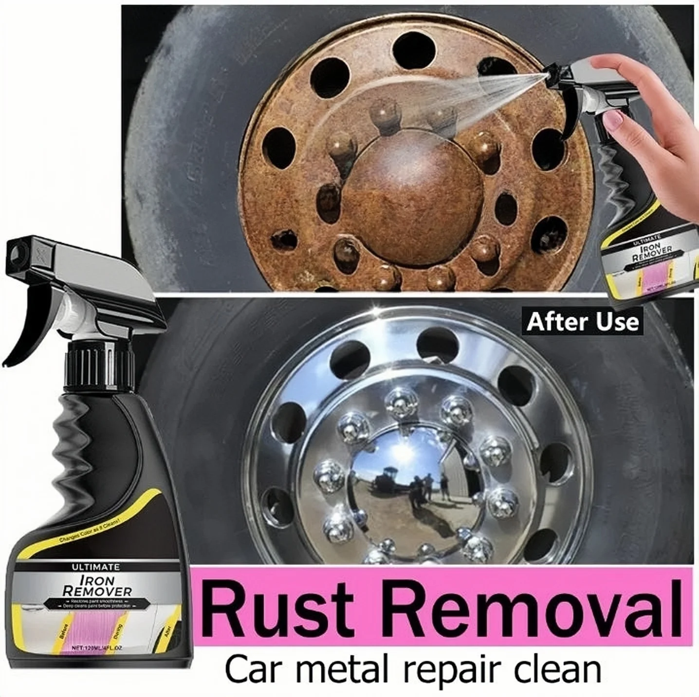 Multi-Use Car Rust Remover Spray – Wheel & Exhaust Pipe Metal Cleaner 2