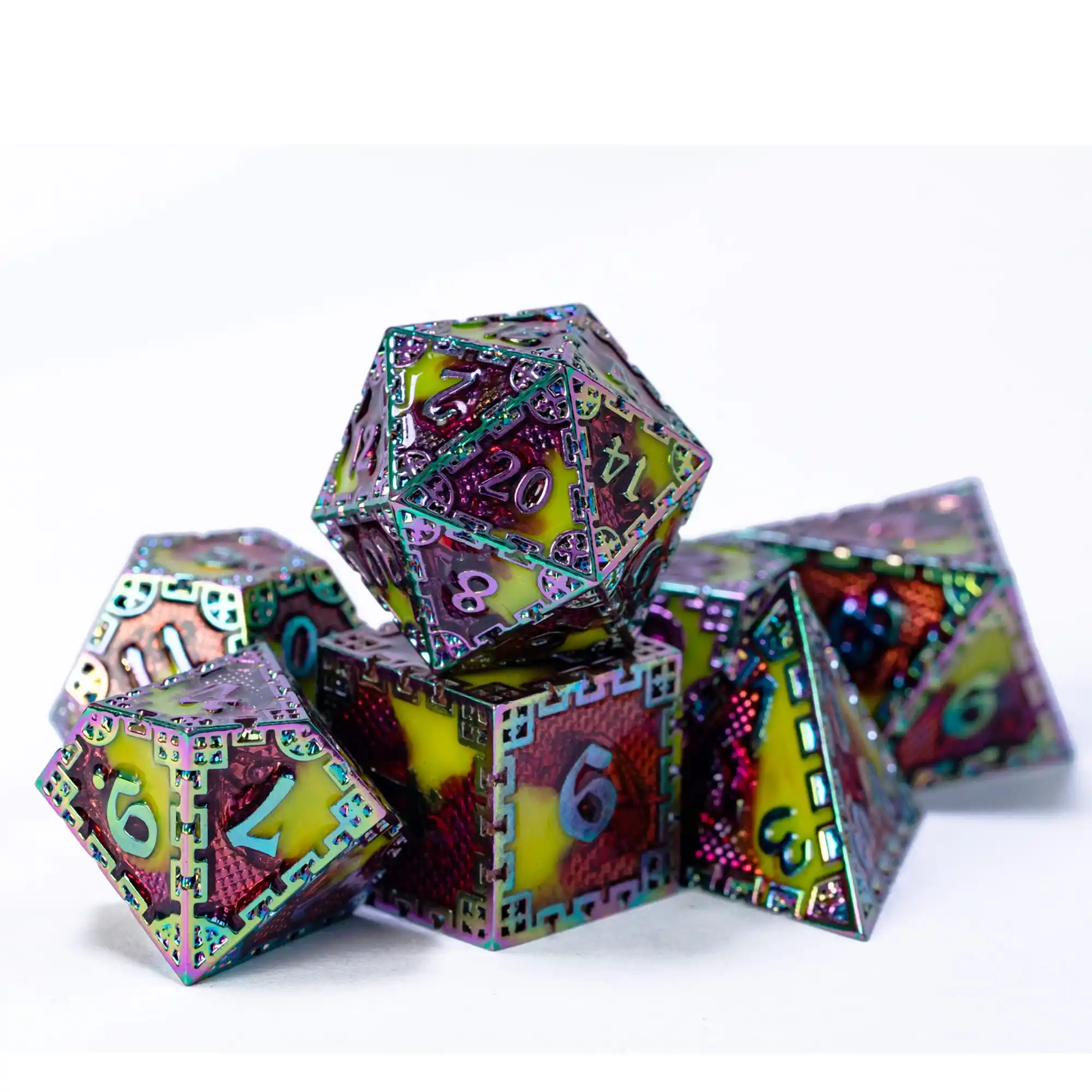 Cusdie DND Metal Solid Dice Dragon Pattern 7Pcs D4-D20 Polyhedral Dice Set For D&D Role Playing Game Pathfinder Board Games game dice dice set acrylic dice